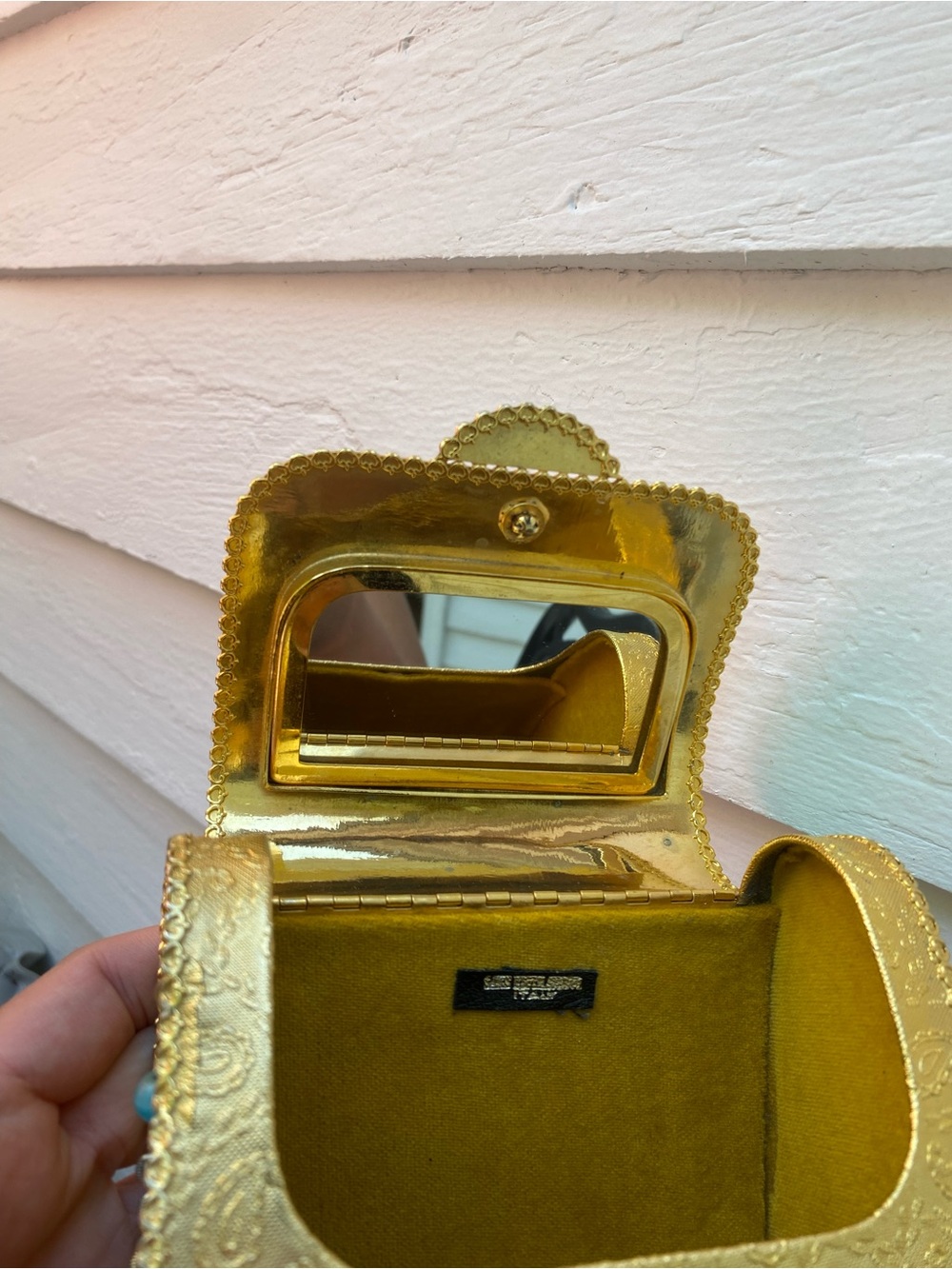 Vintage Italy Gold Metal Paisley Embossed Evening Shoulder Bag Minaudière - Picture 12 of 17